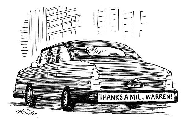 Wall Art - Drawing - Captionless. Bumper Sticker On Car Reads: Thanks by Mike Twohy
