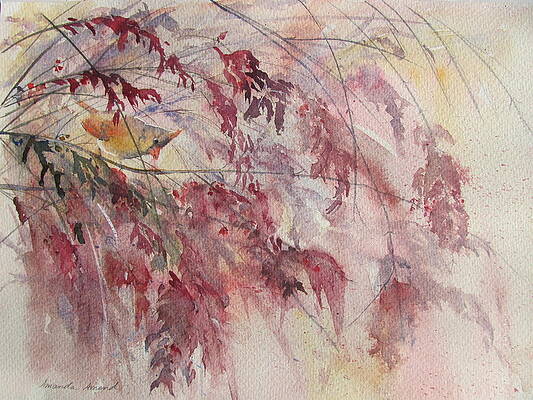 Wall Art - Painting - Cardinal in Fall Mist by Amanda Amend