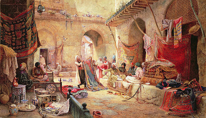 Wall Art - Painting - Carpet Bazaar, Cairo, 1887 by Charles Robertson