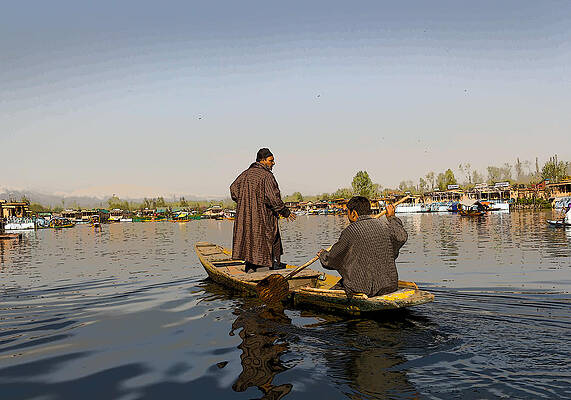 Cartoon - Kashmiri men plying a wooden boat in the Dal Lake in Srinagar by Ashish Agarwal Cartoon - Kashmiri men plying a wooden boat in the Dal Lake in Srinagar by Ashish Agarwal
