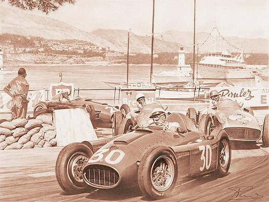 Castellotti Moss Fangio Ascari - Lancia D50  Mercedes Montecarlo 1955 by Alberto Ponno