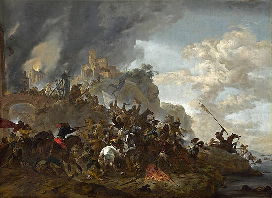 Cavalry making a Sortie from a Fort on a Hill Print by Philips Wouwerman
