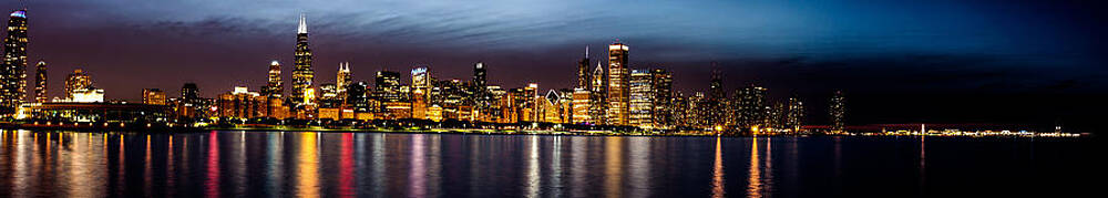 Chicago Skyline at Night Panoramic by Josh Bryant Chicago Skyline at Night Panoramic by Josh Bryant
