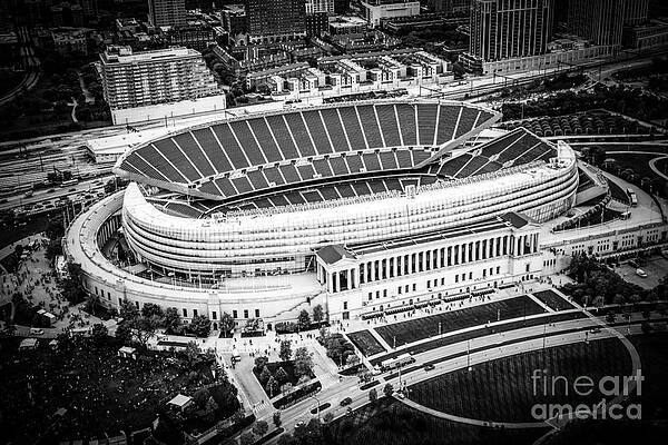 Wall Art - Photograph - Chicago Soldier Field Aerial Picture in Black and White by Paul Velgos