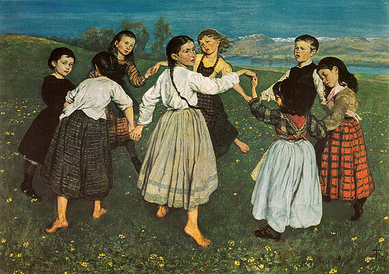 Children Dancing in a Ring Print by Hans Thoma