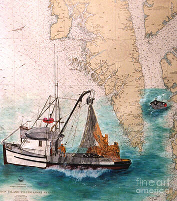 COUGAR Gillnet Alaska Fishing Boat Cathy Peek Nautical Chart Map Art  T-Shirt by Cathy Peek - Fine Art America