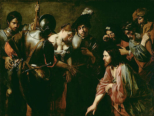 Christ and the Adulteress Print by Valentin de Boulogne