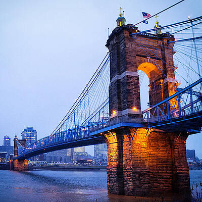 Cincinnati and Robeling Suspension Bridge at Twilight by Tanya Harrison Cincinnati and Robeling Suspension Bridge at Twilight by Tanya Harrison