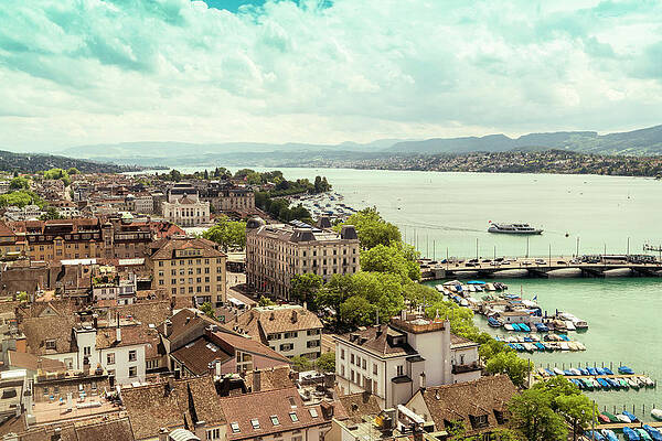 Wall Art - Photograph - Cityscape With Buildings, River by Tamboly Photodesign