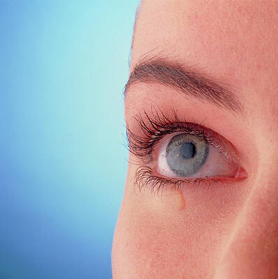 Wall Art - Photograph - Close-up Of A Woman's Blue Eye With A Tear-drop by Science Photo Library