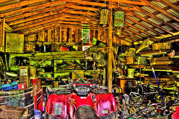 Hdr Wall Art featuring the photograph Cluttered Garage by Jonny D