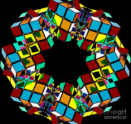 Wall Art - Digital Art - Colorful Abstract Rubiks Cube Wreath by Beverly Claire Kaiya