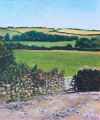 Wall Art - Painting - Colourful fields on a farm in Devon UK by Martin Davey