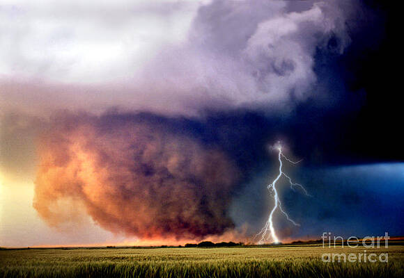 Wall Art - Photograph - Composite Image Of Tornado And Lightning by Mike Agliolo