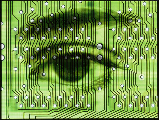 Wall Art - Photograph - Computer Artwork Of Human Eye On A Circuit Board by Science Photo Library