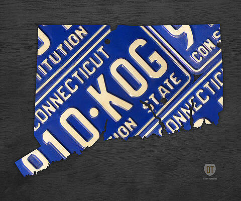 Wall Art - Mixed Media - Connecticut State Outline License Plate Map Edition 2 by Design Turnpike