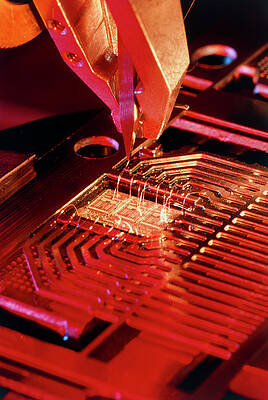 Wall Art - Photograph - Connections Being Made To Microchip by Science Photo Library