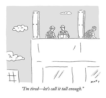 Wall Art - Drawing - Construction Workers At The Top Of A Building by Kim Warp