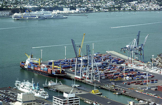Wall Art - Photograph - Container Ship And Harbour by Science Photo Library