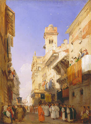 Corso Sant' Anastasia Verona Print by Richard Parkes Bonington