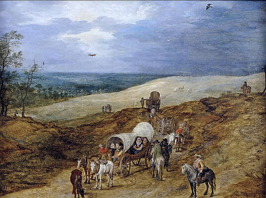 Country Road with Halt of a Convoy Print by Jan Brueghel the Elder