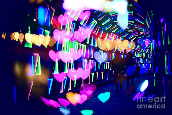 Wall Art - Photograph - Couple In Colorful Light Tunnel with Hearts and Triangles by Beverly Claire Kaiya