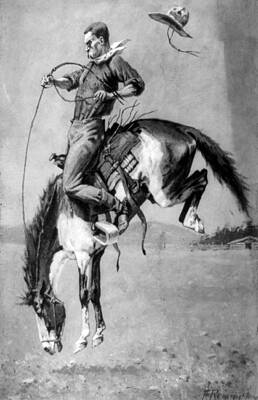 Wall Art - Photograph - Cowboy Riding Bucking Bronco, 1908 by Science Source