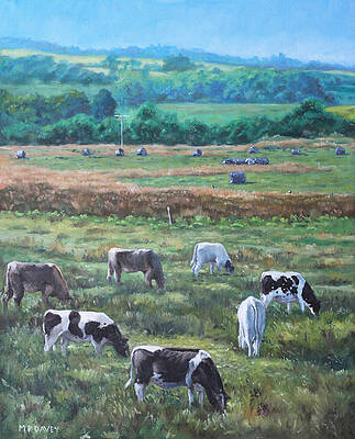 Wall Art - Painting - Cows in a field in the Devon countryside by Martin Davey
