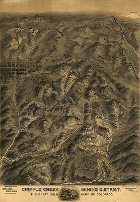 Wall Art - Drawing - Antique Map - Cripple Creek Mining District Birdseye Map - 1895 by Eric Glaser