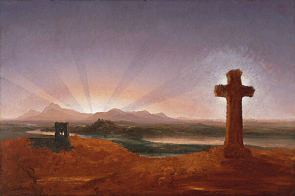 Cross at Sunset Print by Thomas Cole