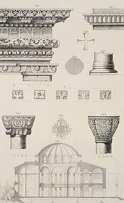 Wall Art - Drawing - Cross section and architectural details of Kutciuk Aja Sophia the church of Sergius and Bacchus by D Pulgher