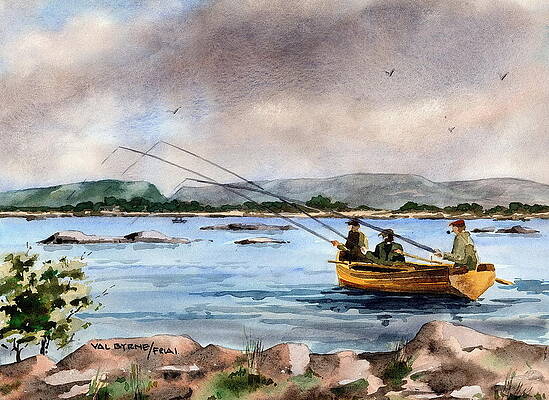 Wall Art - Painting - MAYO Dapping on Lough Mask by Val Byrne