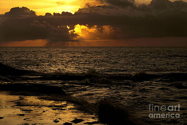 Wall Art - Photograph - Dark Shoreline With Sun And Clouds by Ron Sanford
