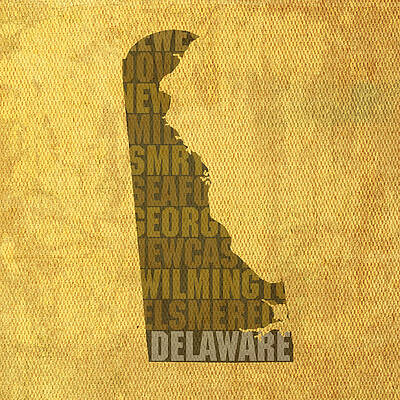 Wall Art - Mixed Media - Delaware Word Art State Map on Canvas by Design Turnpike