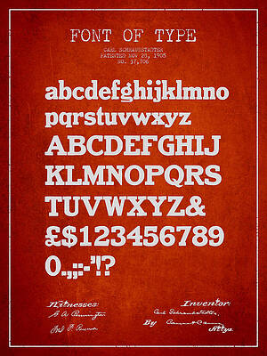 Wall Art - Drawing - Design for a Font of  Type Patent Drawing from 1905 - Red by Aged Pixel