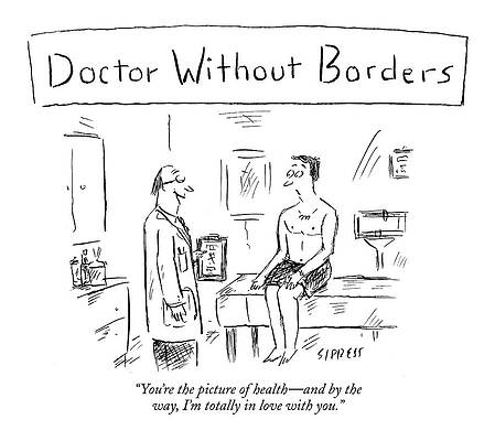 Wall Art - Drawing - Doctor Talking To Patient On Examing Table by David Sipress