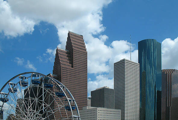 Downtown Houston With Ferris Wheel by Connie Fox Downtown Houston With Ferris Wheel by Connie Fox