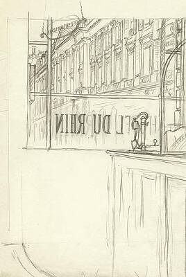 Wall Art - Digital Art - Drawing Of A Bar And Front Window Of Hotel Du Rhin by Carl Oscar August Erickson