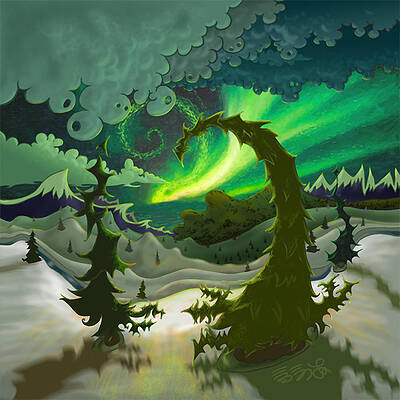  Painting - Dream Landscapes Aurora Green by Ebenlo - Painter Of Song