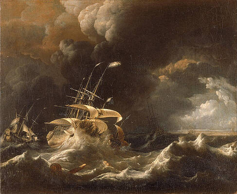 Dutch Merchant . Ships in a Storm Print by Ludolf Bakhuizen