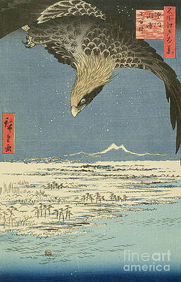 Wall Art - Painting - Eagle Over One Hundred Thousand Acre Plain at Susaki by Hiroshige