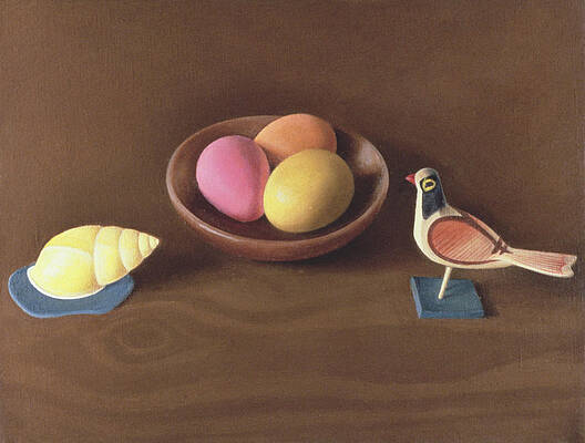 Wall Art - Photograph - Easter Eggs, Shell And Bird Oil On Canvas by Tomar Levine