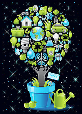 Wall Art - Digital Art - Ecological Poster With Tree In by O-che