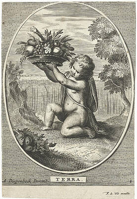 Wall Art - Drawing - Element Earth As A Child With Bowl Of Fruit And Vegetables by Cornelis Van Dalen Ii And Anonymous And Frederik De Wit