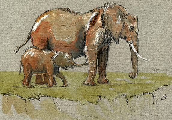 Wall Art - Painting - Elephants by Juan  Bosco