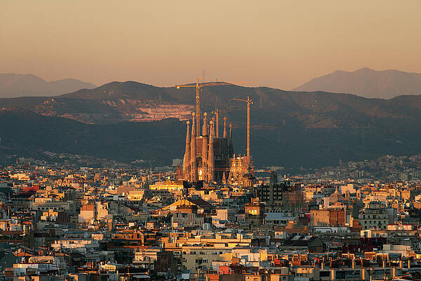 Wall Art - Photograph - Elevated View Of Barcelona With Sagrada by Guy Vanderelst