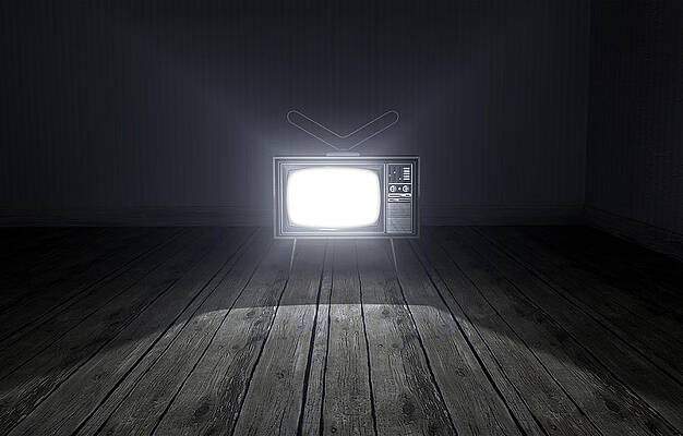 Wall Art - Digital Art - Empty Room With Illuminated Television by Allan Swart