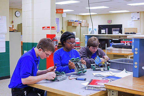 Wall Art - Photograph - Engineering Academy Robotics Students by Science Photo Library