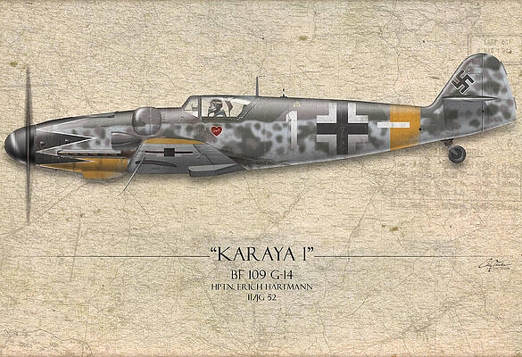 Wall Art - Painting - Erich Hartmann Messerschmitt Bf-109 - Map Background by Craig Tinder