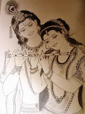 Radha krishna Madhubani painting Drawing by Radhika Mathur | Saatchi Art